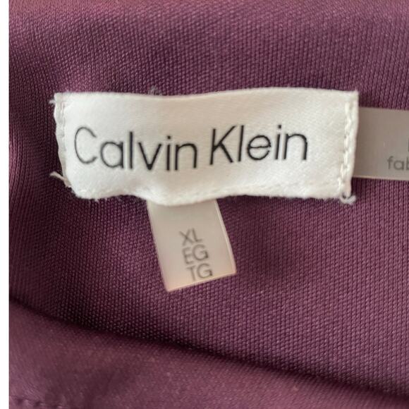 Calvin Klein Floral Ruched Mesh Midi Dress Asymmetrical Hem Purple Yellow Sz XL - Picture 2 of 15